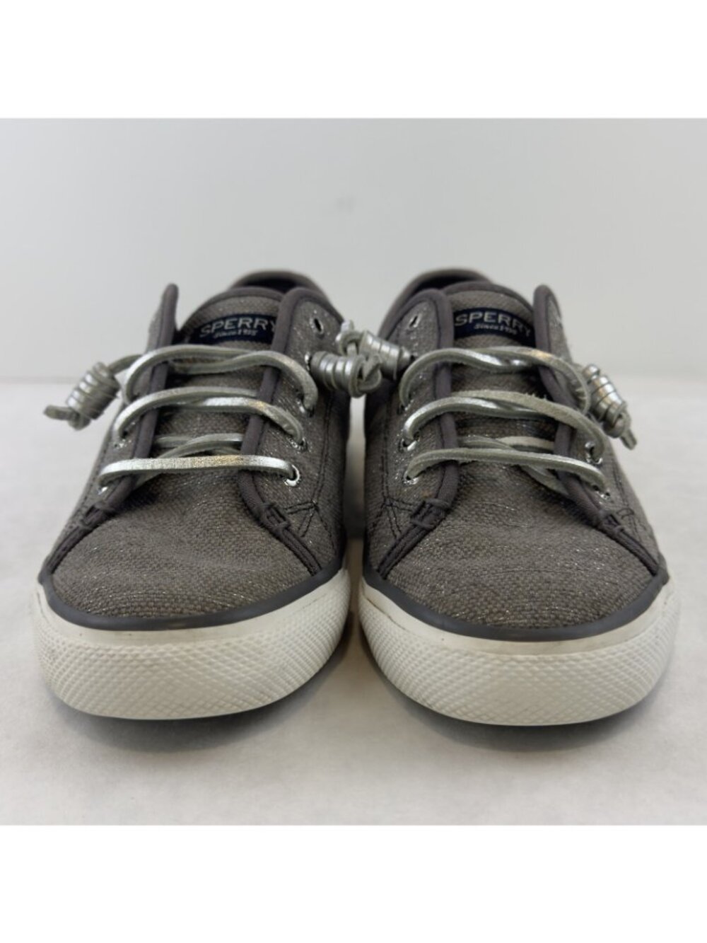 Sperry Seacoast Sneaker Womens Size 8M Canvas Metallic Silver Gray Boat Shoes - Picture 6 of 13